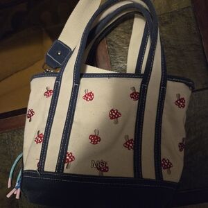 Madden Girl Cream and Navy Tote with Red Mushroom Accents